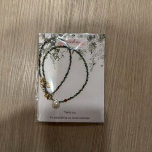 Hand Beaded Gold Filled Necklace Bracelet Set Semi Precious Stones Pearl Charm